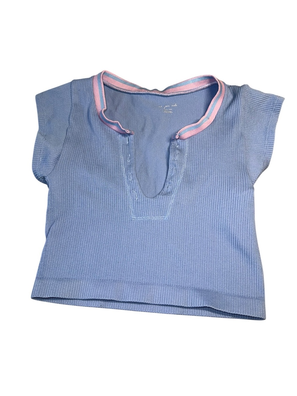 Urban Outfitters Blue Short-Sleeve Knit Top‎ with Pink Trim